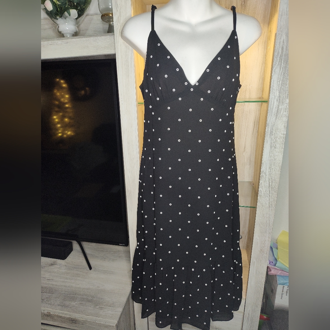 Michael Kors Black Midi Dress With White Accents Sz Small New, 17.5" Pit To Pit